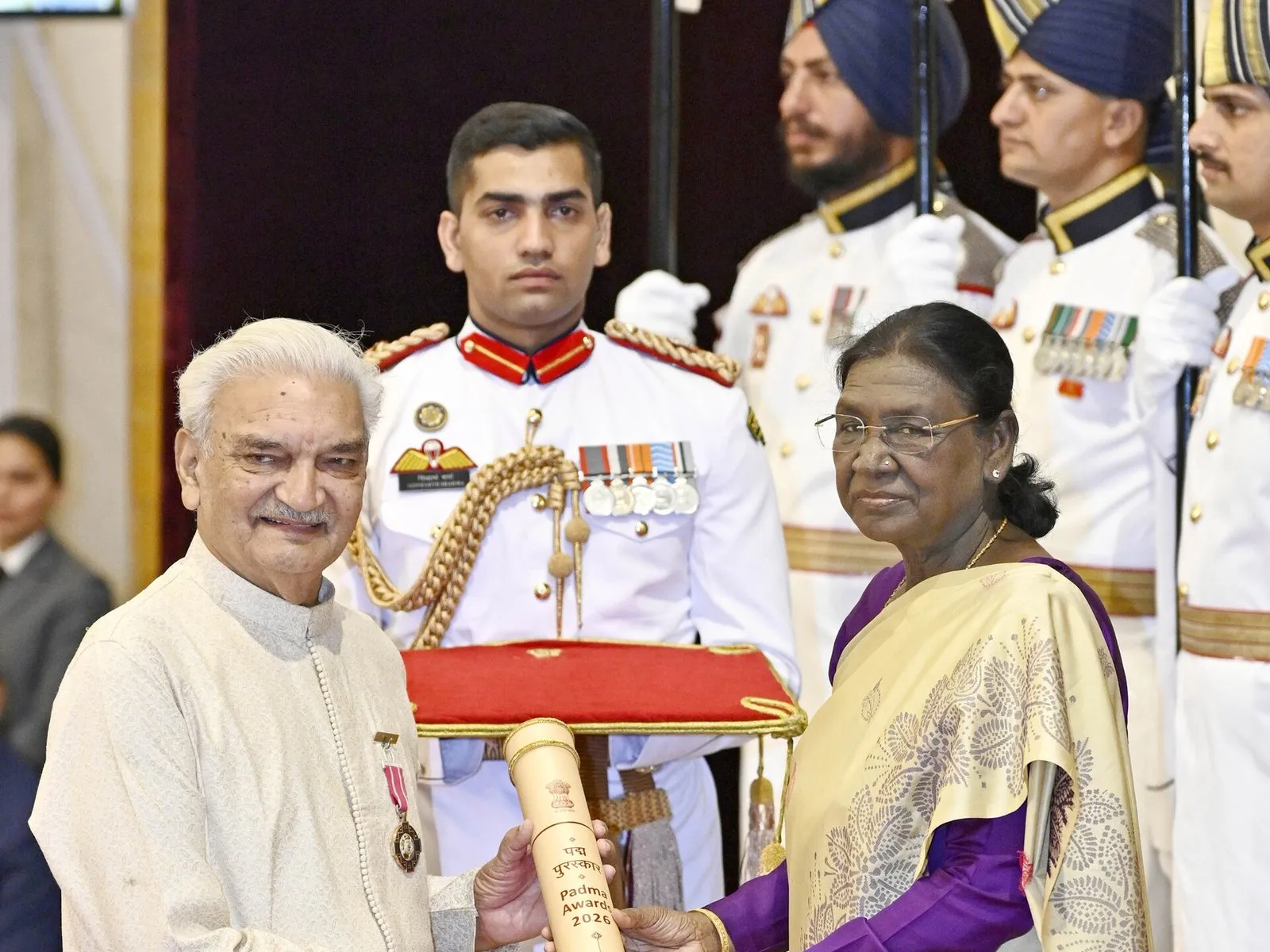 President Droupadi Murmu presenting the Padma Shri to Anil Kumar Rastogi at Rashtrapati Bhavan, 2026