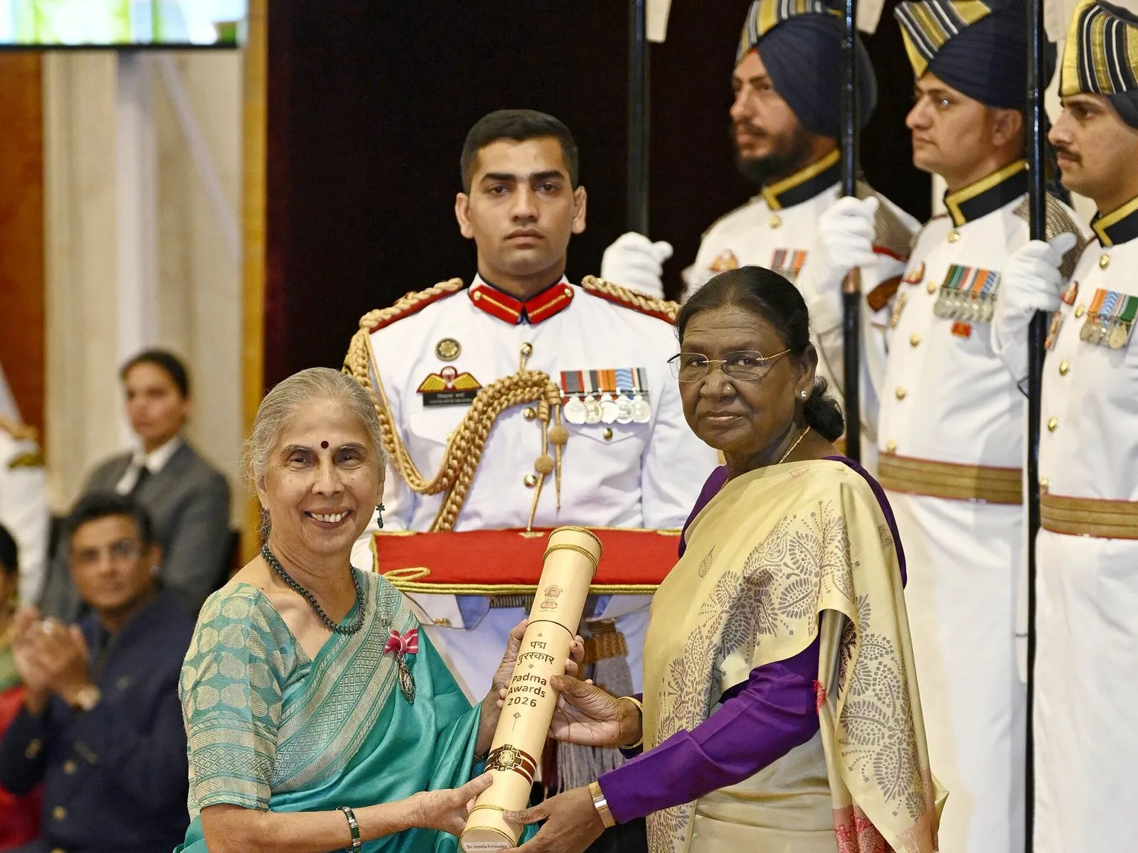 President Droupadi Murmu presenting the Padma Shri to Armida Fernandez at Rashtrapati Bhavan, 2026
