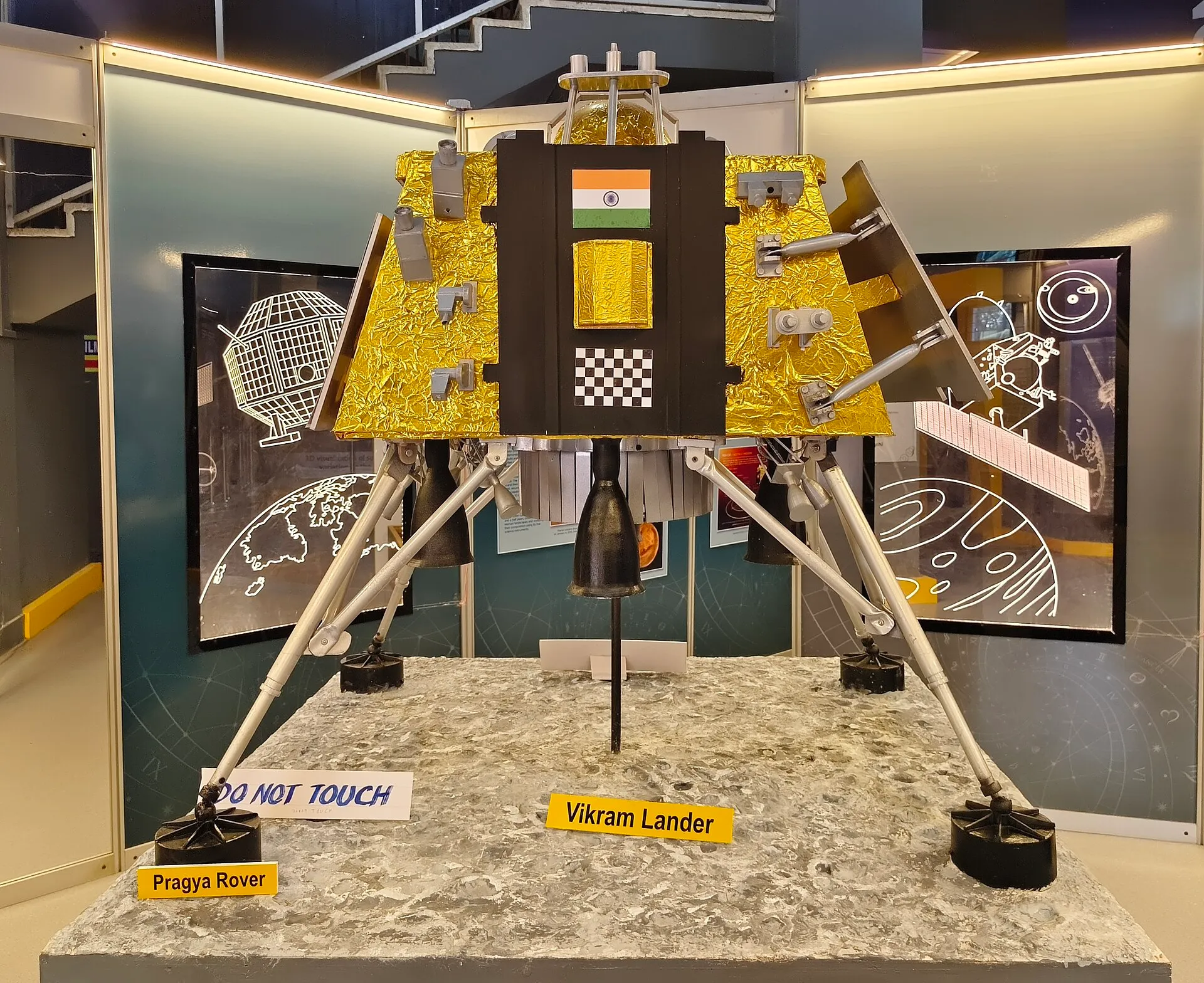 A model of the Chandrayaan-3 Vikram lander and Pragyan rover on display