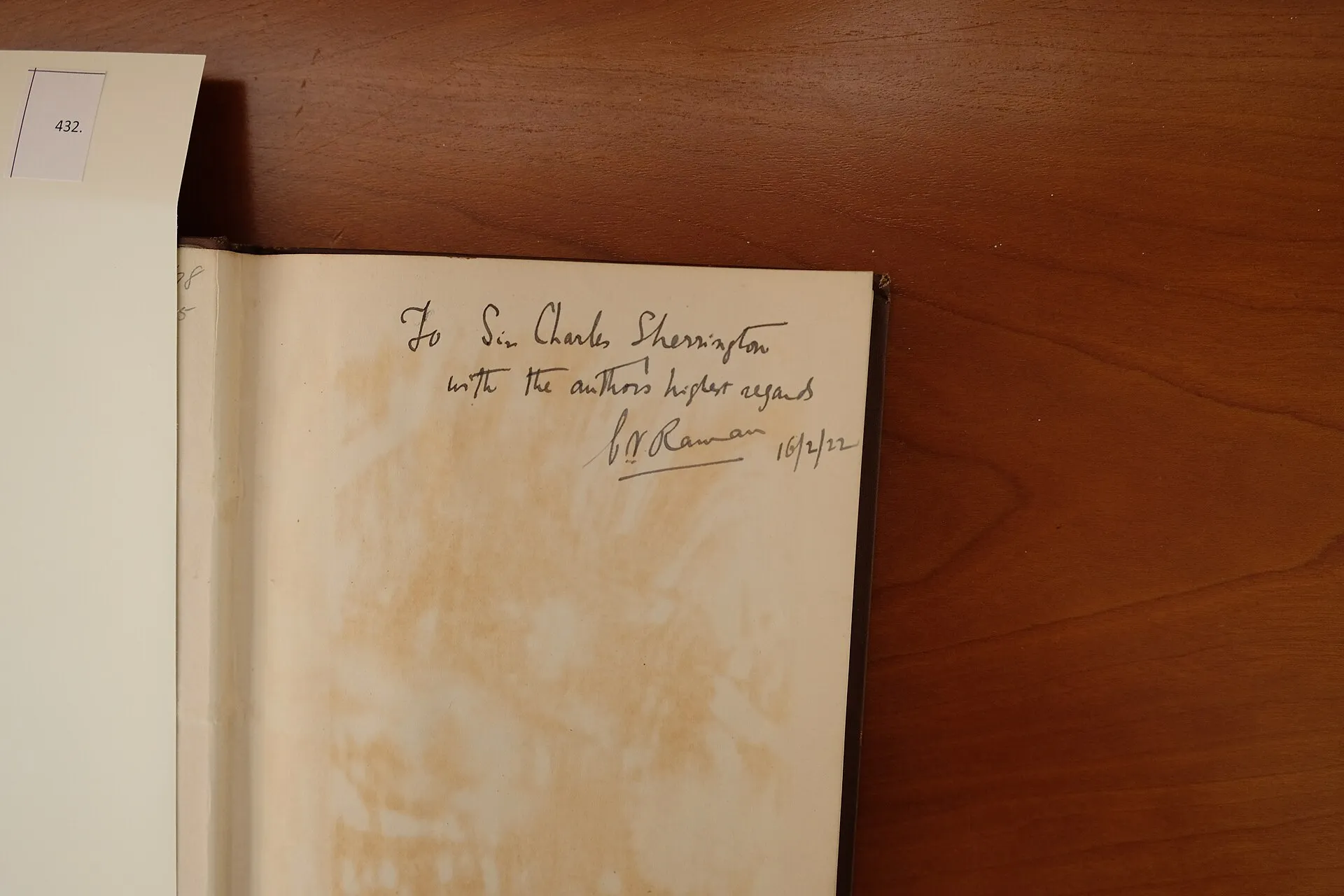A book inscribed and signed by C. V. Raman in 1932