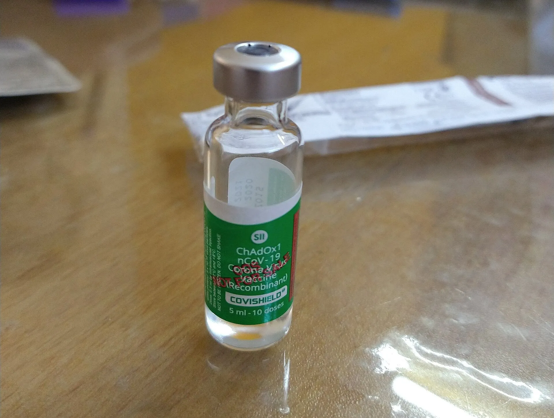 A vial of Covishield vaccine made by the Serum Institute of India
