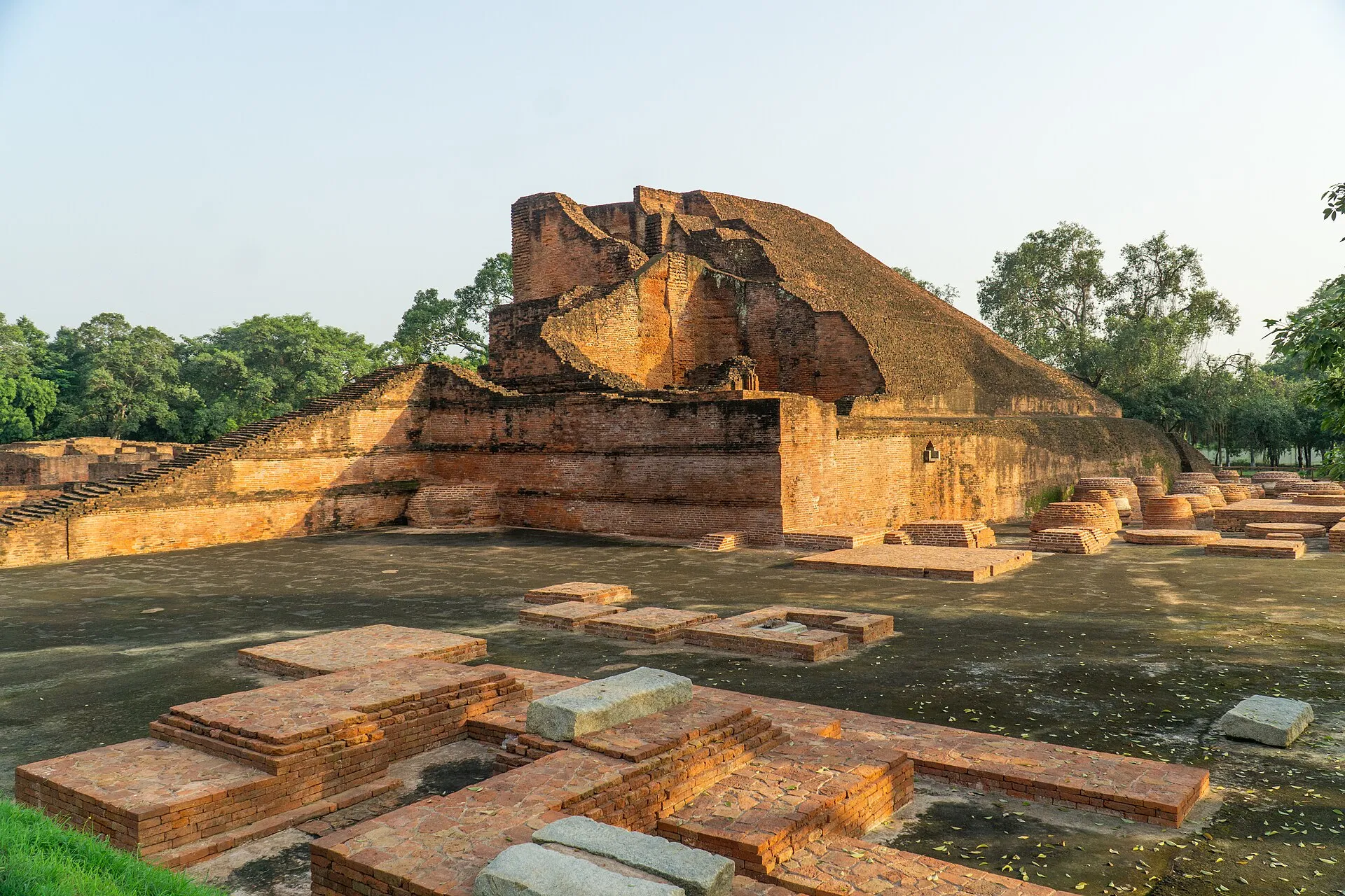 The red-brick ruins of Temple 3, the Sariputta Stupa, at Nalanda