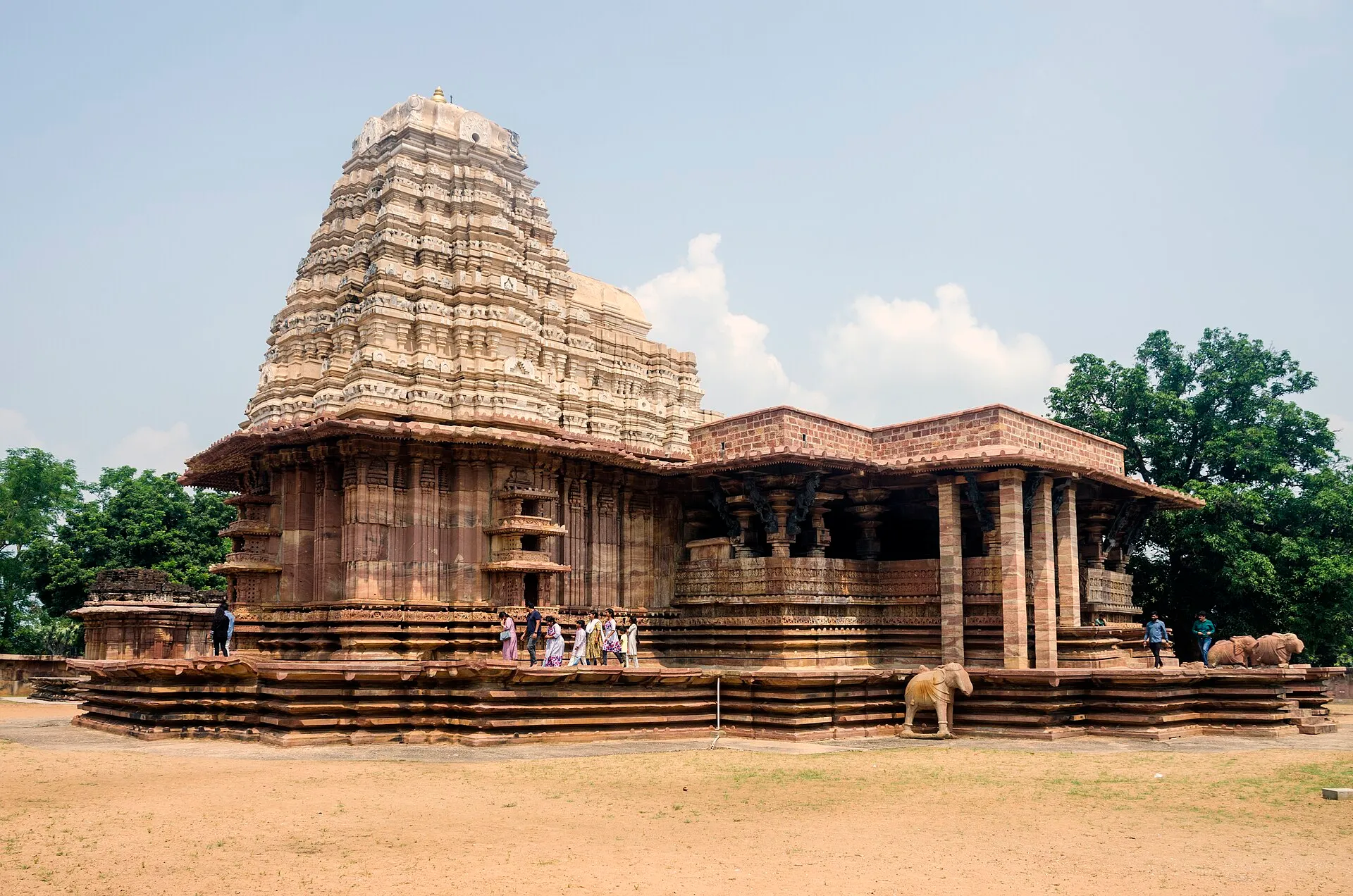 The Ramappa Temple at Palampet, with its stepped brick tower rising above a carved stone hall on a high platform